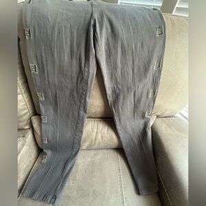Fendi Dark Gray/Black Logo Embroidered High-Waist jeans